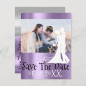 Save the Date Foto Doodle Verlobung Grau Violet Ankündigungspostkarte (Vorne/Hinten)