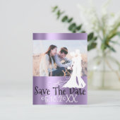 Save the Date Foto Doodle Verlobung Grau Violet Ankündigungspostkarte (Stehend Vorderseite)