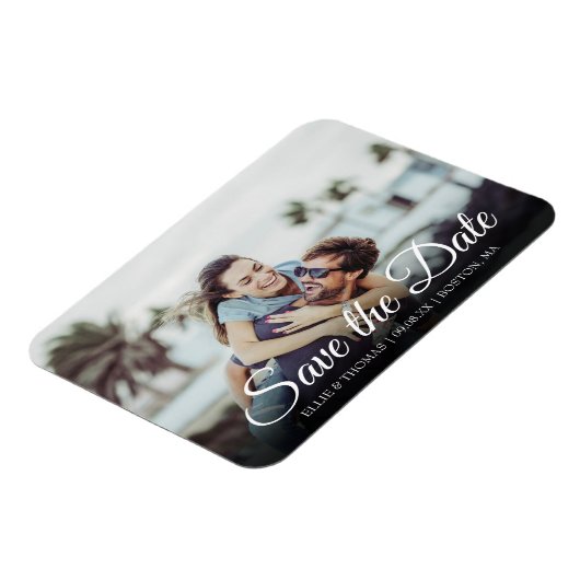 Save the Date Foto Elegantes Skript Einfach Magnet (Linke Seite)