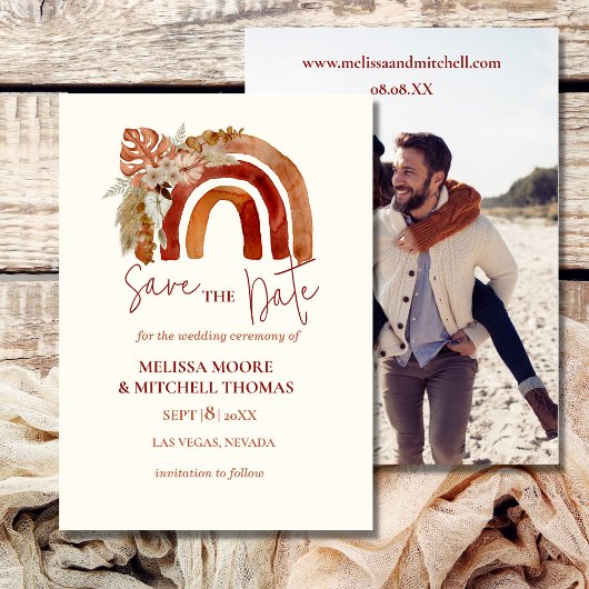 Save the Date Foto Erdton Boho Regenbogenblüte Einladung