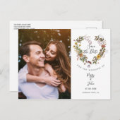 Save the Date Foto Floral Heart Wedding Modern Ankündigungspostkarte (Vorne/Hinten)
