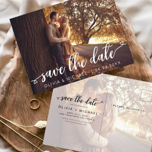 Save the Date Foto für handgeschriebene Herz-Schri Postkarte