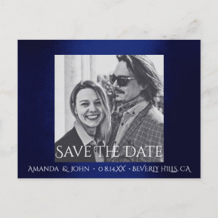 Save the Date Foto Glitzer Verlobung Blue Navy Ankündigungspostkarte