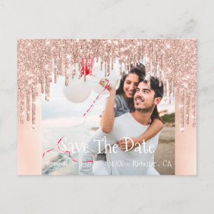 Save the Date Foto Glitzer Verlobung Rose Blush Ankündigungspostkarte