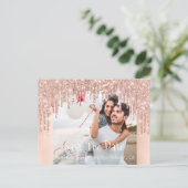 Save the Date Foto Glitzer Verlobung Rose Blush Ankündigungspostkarte (Stehend Vorderseite)