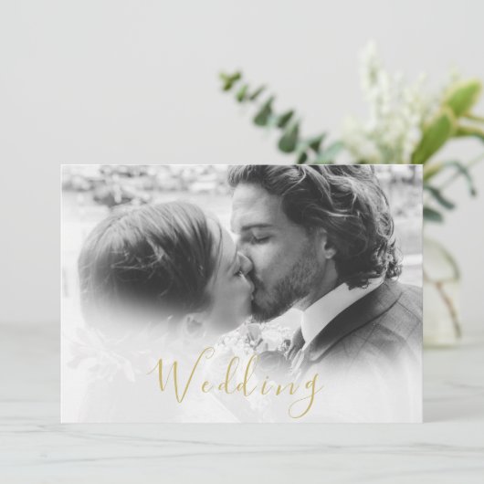 Save the Date Foto Gold Floral Rose Hochzeit (Stehend Vorderseite)