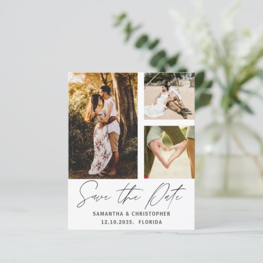 Save the Date Foto Gold Script Einladung (Stehend Vorderseite)