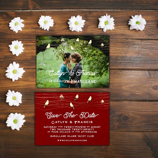 Save the Date Foto Golden Birds Kraft Digital Red Einladung