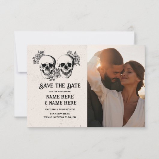 Save the Date Foto Gothic Halloween Skull Card (Vorderseite)