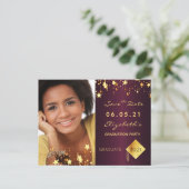 Save the Date Foto Graduierung Partei bordeauxrot Postkarte (Stehend Vorderseite)