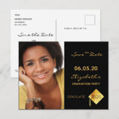Save the Date Foto Graduierungspartei schwarz 2025 Postkarte (Vorne/Hinten)