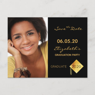 Save the Date Foto Graduierungspartei schwarz 2025 Postkarte
