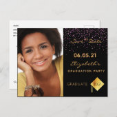 Save the Date Foto Graduierungspartei schwarz 2025 Postkarte (Vorne/Hinten)