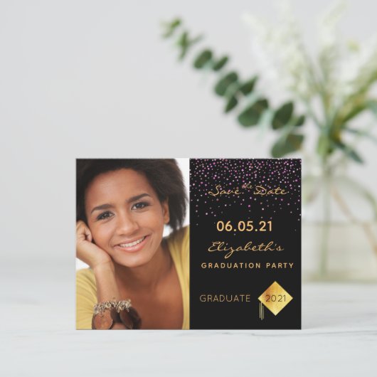 Save the Date Foto Graduierungspartei schwarz 2025 Postkarte (Stehend Vorderseite)