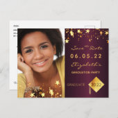 Save the Date Foto Graduierungsparty 2022 bordeaux Postkarte (Vorne/Hinten)
