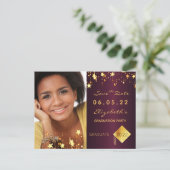 Save the Date Foto Graduierungsparty 2022 bordeaux Postkarte (Stehend Vorderseite)