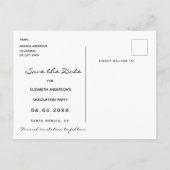 Save the Date Foto Graduierungsparty schwarz Postkarte (Rückseite)