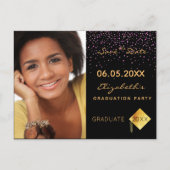 Save the Date Foto Graduierungsparty schwarz Postkarte (Vorderseite)