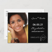 Save the Date Foto Graduierungsparty schwarz Postkarte (Vorne/Hinten)