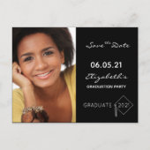 Save the Date Foto Graduierungsparty schwarz Postkarte (Vorderseite)