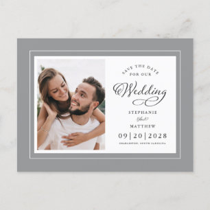 Save the Date Foto Gray & White Hochzeit Ankündigungspostkarte