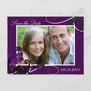 Save the Date Foto Hochzeit Postkarte Lila Blumenm