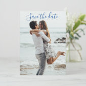Save the Date Foto Hochzeitsankündigung Blue Einladung (Stehend Vorderseite)