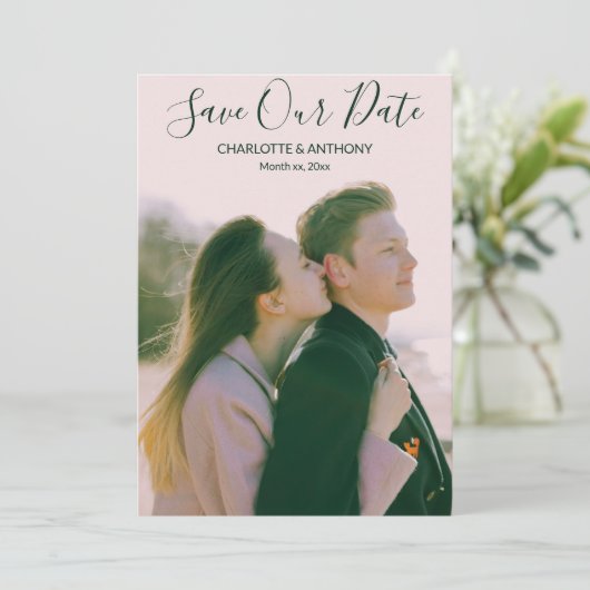 Save the Date Foto Hochzeitsankündigungen Herz Einladung (Stehend Vorderseite)