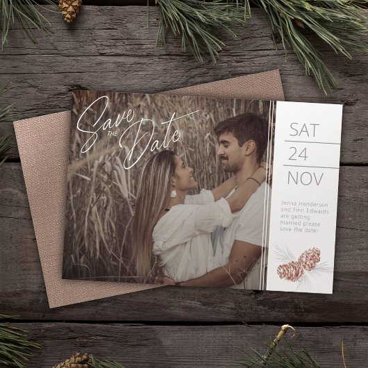 Save the Date-Foto-Kiefernkegelkunst Date