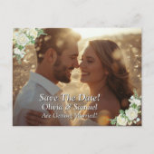 Save the Date, Foto - Kobalt Blau- und Weißrosen Ankündigungspostkarte (Vorderseite)