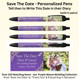 Save the Date - Foto + Lila Mauve-Blume Kugelschreiber