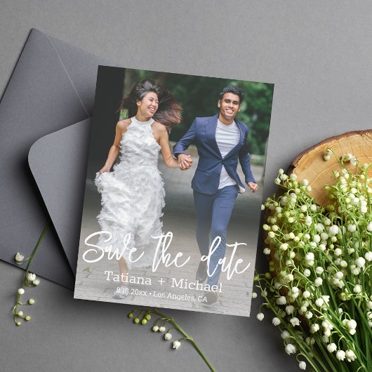 Save the Date, Foto lustiger Braut- und Bräutigam- Ankündigungspostkarte