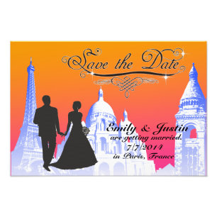 SAVE THE DATE FOTO MIT ANSICHT VON PARIS,