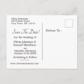 Save the Date - Foto mit Blauer Peony Ankündigungspostkarte (Rückseite)