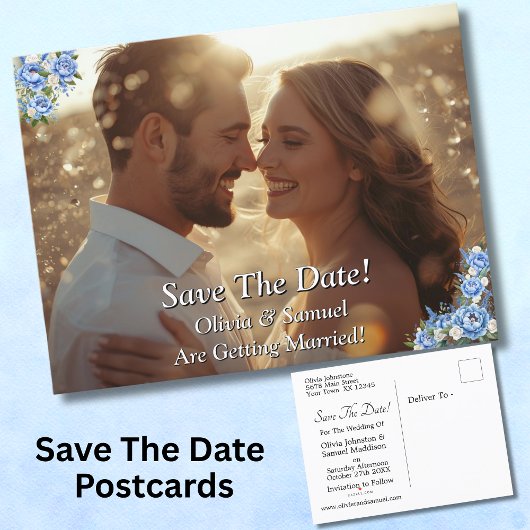 Save the Date - Foto mit Blauer Peony Ankündigungspostkarte