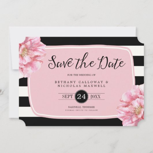 Save the Date Foto mit Blumenmuster / Rosa (Vorderseite)