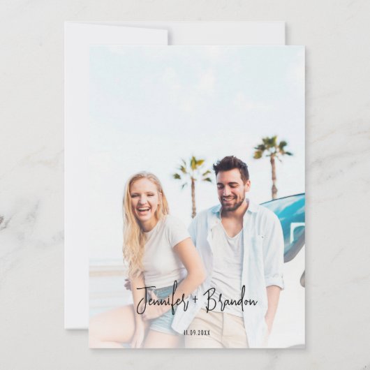 Save the Date-Foto mit rosa Blindfarben Einladung (Rückseite)