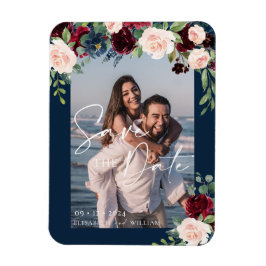 Save the Date Foto Navy Burgund und Blush Magnet