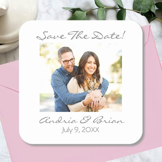 Save the Date Foto personalisieren Quadratischer Aufkleber