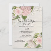 Save the Date Foto Pink Hydrangea Holzzaun (Vorderseite)