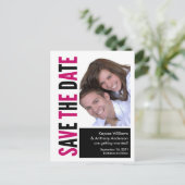 Save the Date Foto POSTCARD Pink & Black Ankündigungspostkarte (Stehend Vorderseite)
