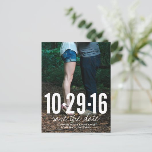 Save the Date Foto Postkarte, großes Datum Ankündigungspostkarte (Stehend Vorderseite)