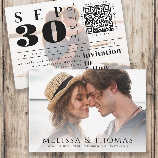 Save the Date Foto QR Code Moderne Typografie