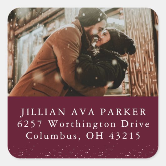 Save the Date Foto Rücksendeadresse Quadratischer Aufkleber (Vorderseite)