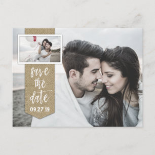 Save the Date Foto Rustic Burlap Wedding Ankündigungspostkarte