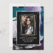 Save The Date | Foto Silver Aquamarin Lilac Abstra Einladung (Vorderseite)