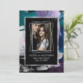 Save The Date | Foto Silver Aquamarin Lilac Abstra Einladung (Stehend Vorderseite)