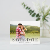Save the Date Foto Simple Wedding Ankündigungspostkarte (Stehend Vorderseite)