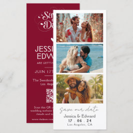 Save the Date Foto Stand Qr Code Red Burgundy
