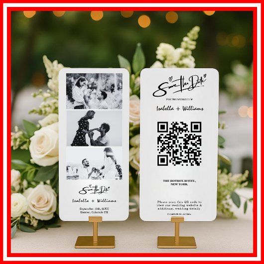 Save the Date Foto Strip Eleganter QR-Code Hochzei